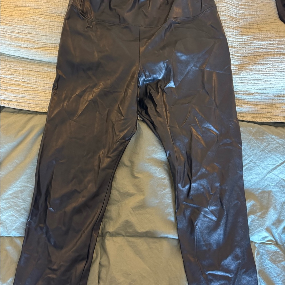 Aritzia fleece lined black leather leggings